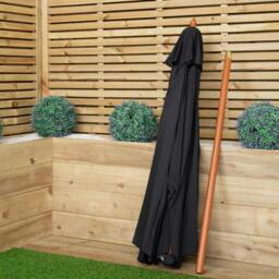 Rackhams 2.7m Outdoor Wooden Garden Parasol Sun Shade with Carry Bag in Black - thumbnail 4