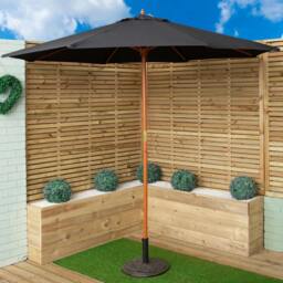 Rackhams 2.7m Outdoor Wooden Garden Parasol Sun Shade with Carry Bag in Black - thumbnail 1