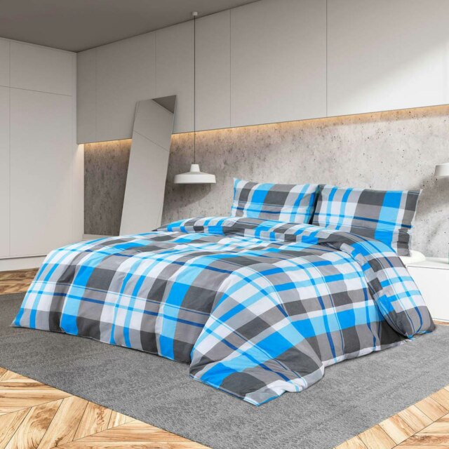 Rackhams Duvet Cover Set Blue and Grey 155x220 cm Cotton