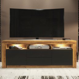 Rackhams Spacious 160cm TV Unit & Cabinet with Black Matt Doors and Free LED - 160 cm - 1 -  MDF/Chipboard - thumbnail 2