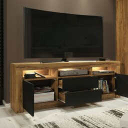Rackhams Spacious 160cm TV Unit & Cabinet with Black Matt Doors and Free LED - 160 cm - 1 -  MDF/Chipboard - thumbnail 6
