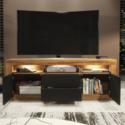 Rackhams Spacious 160cm TV Unit & Cabinet with Black Matt Doors and Free LED - 160 cm - 1 -  MDF/Chipboard - thumbnail 3