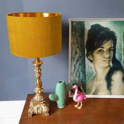 "Rackhams Antique Gold Silk Lampshade With Copper Foil Lining - 30cm Diameter x 20cm Height / (12"" x 8"")" - thumbnail 2