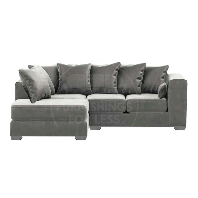 Rackhams Ella Plush Velvet Fabric Corner Sofa - Grey - Left Hand Facing - image 1