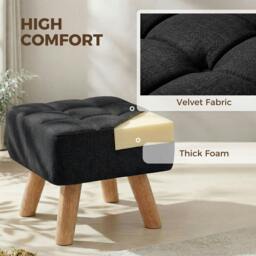 Rackhams Modern Footstool, Fabric Foot Rest with Rubber Wood Legs - Black - thumbnail 6