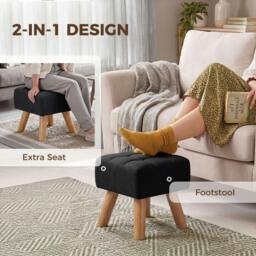Rackhams Modern Footstool, Fabric Foot Rest with Rubber Wood Legs - Black - thumbnail 5