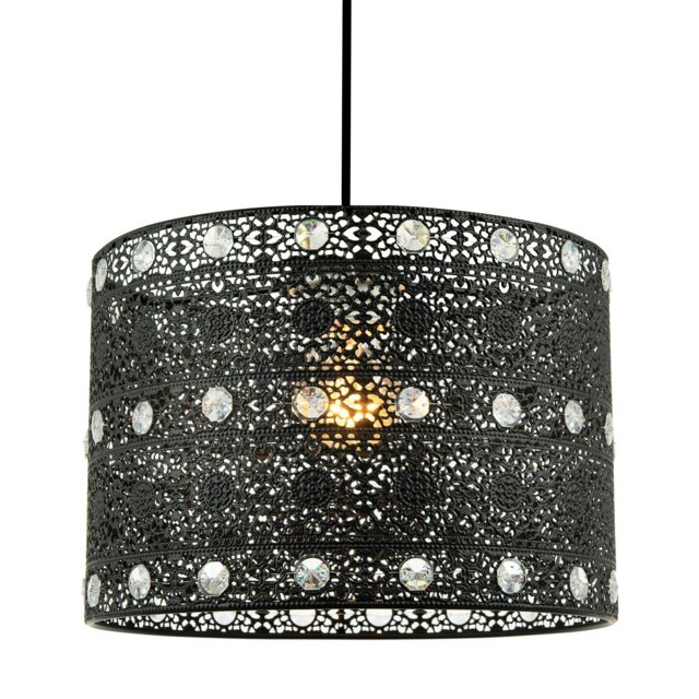 Rackhams Classic Matte Black Acrylic Gem Moroccan Style Chandelier Pendant Light Shade - image 1