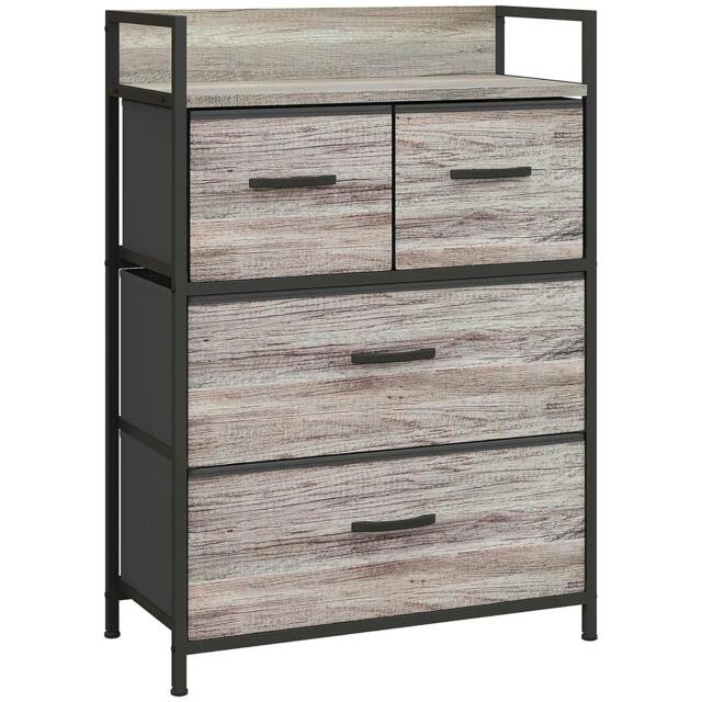 Rackhams Rustic Chest of Four Fabric Drawers - Grey Wood Effect - image 1