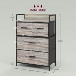 Rackhams Rustic Chest of Four Fabric Drawers - Grey Wood Effect - thumbnail 3