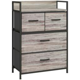 Rackhams Rustic Chest of Four Fabric Drawers - Grey Wood Effect - thumbnail 1
