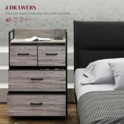 Rackhams Rustic Chest of Four Fabric Drawers - Grey Wood Effect - thumbnail 4