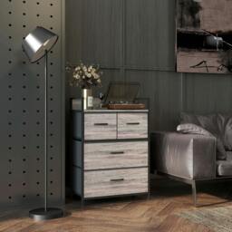 Rackhams Rustic Chest of Four Fabric Drawers - Grey Wood Effect - thumbnail 2