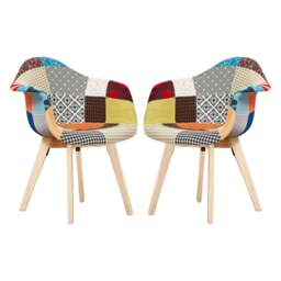 Rackhams Set of 2 Patchwork Multicolor Fabaric Upholstered Accent Chairs with Wooden Legs, Mid-Century Modern Armchair - Fabric - Multicolor - Retro - thumbnail 2