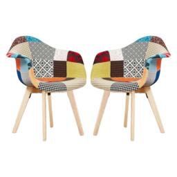 Rackhams Set of 2 Patchwork Multicolor Fabaric Upholstered Accent Chairs with Wooden Legs, Mid-Century Modern Armchair - Fabric - Multicolor - Retro - thumbnail 1