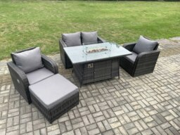 Rackhams Rattan Outdoor Garden Furniture Set Gas Fire Pit Dining Table with Chair Love seat Sofa Footstool - thumbnail 2