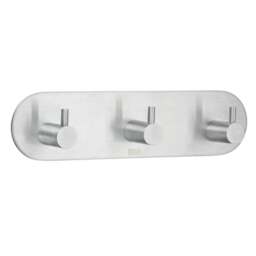 Rackhams Brushed Stainless Steel Triple Towel Hook (190 x 48mm) Self Adhesive Bathroom Wall Mounted