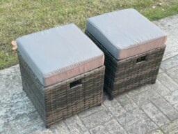 Rackhams Rattan Garden Furniture Set Outdoor Patio Sofa Set with Oblong Coffee Table Side Table 2 Small Footstools 8 Seater Dark Grey Mixed - thumbnail 5