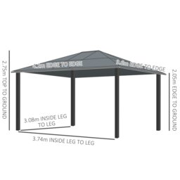 Rackhams 4 x 3.6m Hardtop Gazebo Canopy w/ Polycarbonate Roof & Aluminium Frame - thumbnail 6