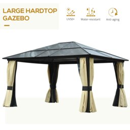 Rackhams 4 x 3.6m Hardtop Gazebo Canopy w/ Polycarbonate Roof & Aluminium Frame - thumbnail 4