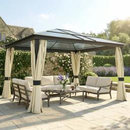 Rackhams 4 x 3.6m Hardtop Gazebo Canopy w/ Polycarbonate Roof & Aluminium Frame - thumbnail 1