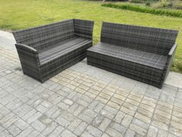 Rackhams 10 Seater Outdoor Rattan Garden Furniture Set with Rectangular Dining Table 3 Footstool Armchiar Patio Wicker Corner Sofa Set Dark Grey Mixed - thumbnail 4