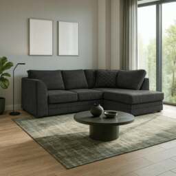 Rackhams Quilted Chenille Full Back Corner Sofa - Black - Right Hand Facing