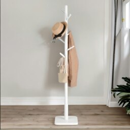 Rackhams Wooden Square Base Coat Stand With 8 Hooks Natural Brown