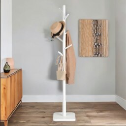 Rackhams Wooden Square Base Coat Stand With 8 Hooks Natural Brown - thumbnail 4