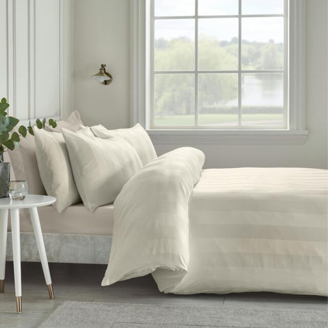 Rackhams So Soft Satin Stripe Duvet Cover Set Cream - Double - Cream - image 1