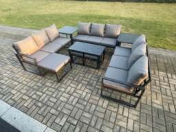 Rackhams Aluminium Outdoor Garden Furniture Set Lounge Sofa Oblong Coffee Table 3 Footstools 2 Side Tables Sets with Cushions Dark Grey 12 Seater - thumbnail 2