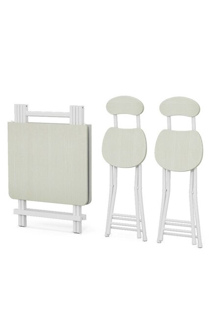 Rackhams 3pcs 100cm Folding Table and 2 Chairs Set Indoor Outdoor Kitchen Dining Set Furniture - White - image 1
