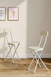 Rackhams 3pcs 100cm Folding Table and 2 Chairs Set Indoor Outdoor Kitchen Dining Set Furniture - White - thumbnail 2