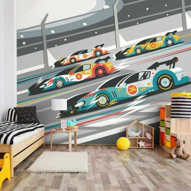 Rackhams Sports Cars Wall Mural - Grey - Large - W350cm x H280cm - image 1