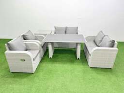 Rackhams Outdoor PE Rattan Sofa Reclining Chair Set Patio Garden Furniture Sets with Cushions Side Table Light Grey 6 Pieces - thumbnail 1