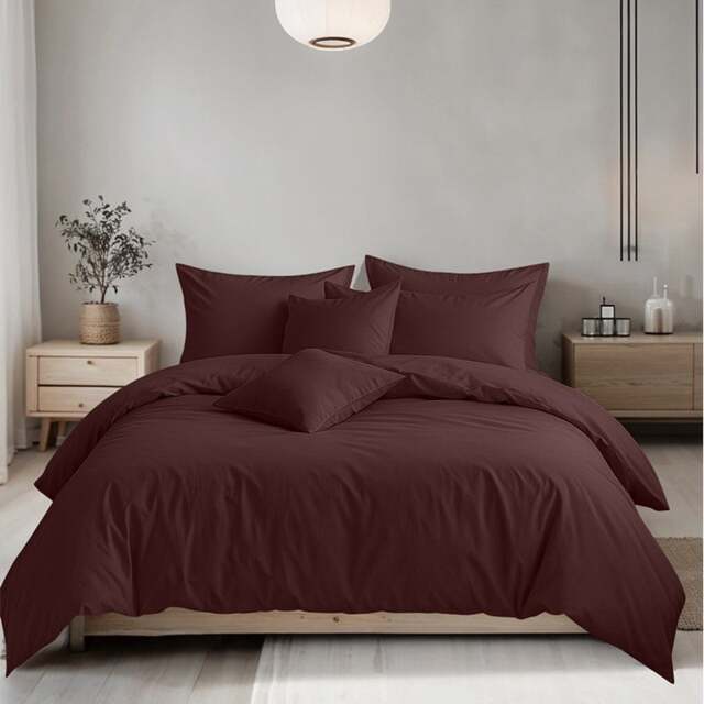 Rackhams Plain Dyed Easy Care Polycotton Duvet Cover And Pillowcase/s Set Bed Linen - Chocolate - Single - image 1