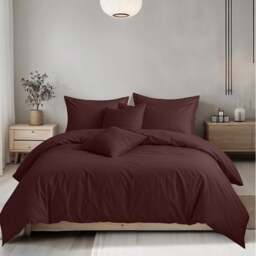 Rackhams Plain Dyed Easy Care Polycotton Duvet Cover And Pillowcase/s Set Bed Linen - Chocolate - Single