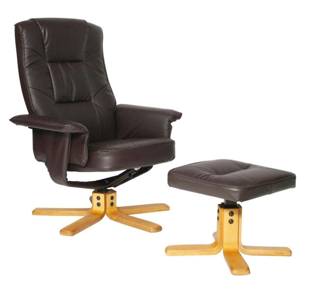 Rackhams Drake recliner and footstool in brown faux leather - image 1