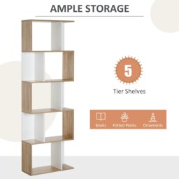 Rackhams 5-tier Display Shelving Storage Bookcase S Shape design Unit Natural - Black - thumbnail 5