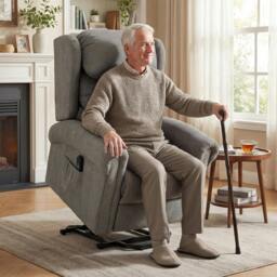 Rackhams Power Lift Recliner Chair for Elderly with Remote Control, Dark Grey - Steel - Dark Grey - Velvet-feel fabric - thumbnail 1