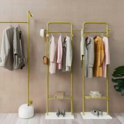 Rackhams Metal Double Coat Stand With 4 Hooks And Hanging Rail Gold - thumbnail 2