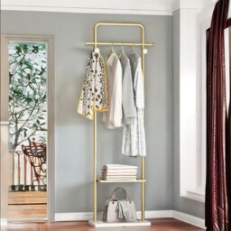 Rackhams Metal Double Coat Stand With 4 Hooks And Hanging Rail Gold - thumbnail 6