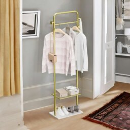 Rackhams Metal Double Coat Stand With 4 Hooks And Hanging Rail Gold - thumbnail 3