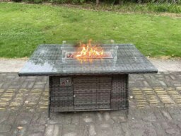 Rackhams Rattan Garden Furniture Set with Gas Fire Pit Dining Table, 2 Sofas, 2 Armchairs - 8 Seater - Dark Grey - thumbnail 3