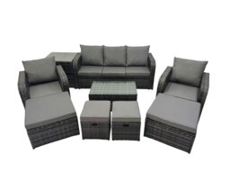 Rackhams Outdoor Reclining Chair 3 Seater Sofa Coffee Table Set Garden Rattan Furniture Set 9 Seater with 4 Stools Side Table Dark Grey - thumbnail 2
