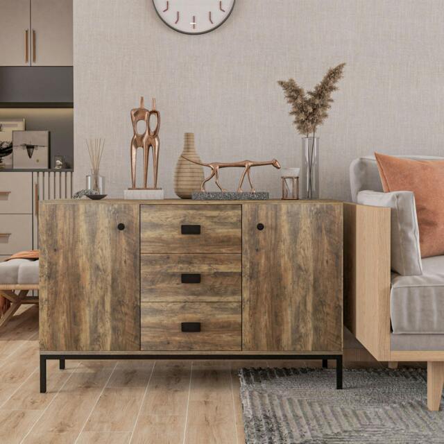 Rackhams Industrial Sideboard, Storage Cabinet, Accent Cupboard Distressed Brown - image 1
