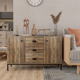Rackhams Industrial Sideboard, Storage Cabinet, Accent Cupboard Distressed Brown - thumbnail 2