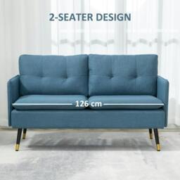 Rackhams Modern Two Seater Sofa, Button Tufted Loveseat with Cushions and Steel Legs for Living Room, Guest Room, Dark Blue - thumbnail 6