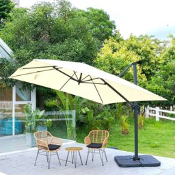 Rackhams 3 x 3M Square Cantilever Parasol Beige Outdoor Hanging Umbrella for Garden and Patio - Parasol + Cross Base - thumbnail 4