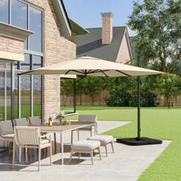 Rackhams 3 x 3M Square Cantilever Parasol Beige Outdoor Hanging Umbrella for Garden and Patio - Parasol + Cross Base - thumbnail 2