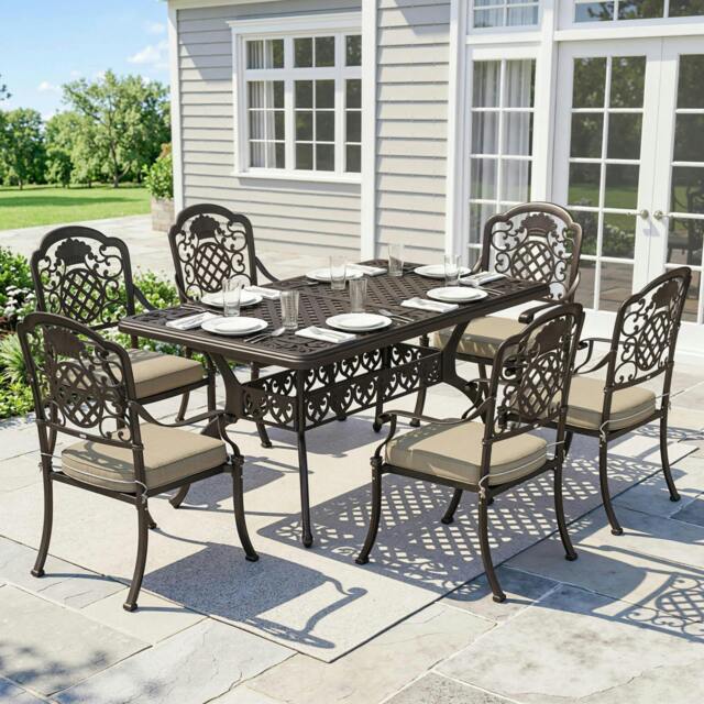 Rackhams Outdoor Dining Set with Cushions, Parasol Hole, Bronze Tone - Not applicable - Not applicable - Cast Aluminium, Polyester, Sponge - image 1